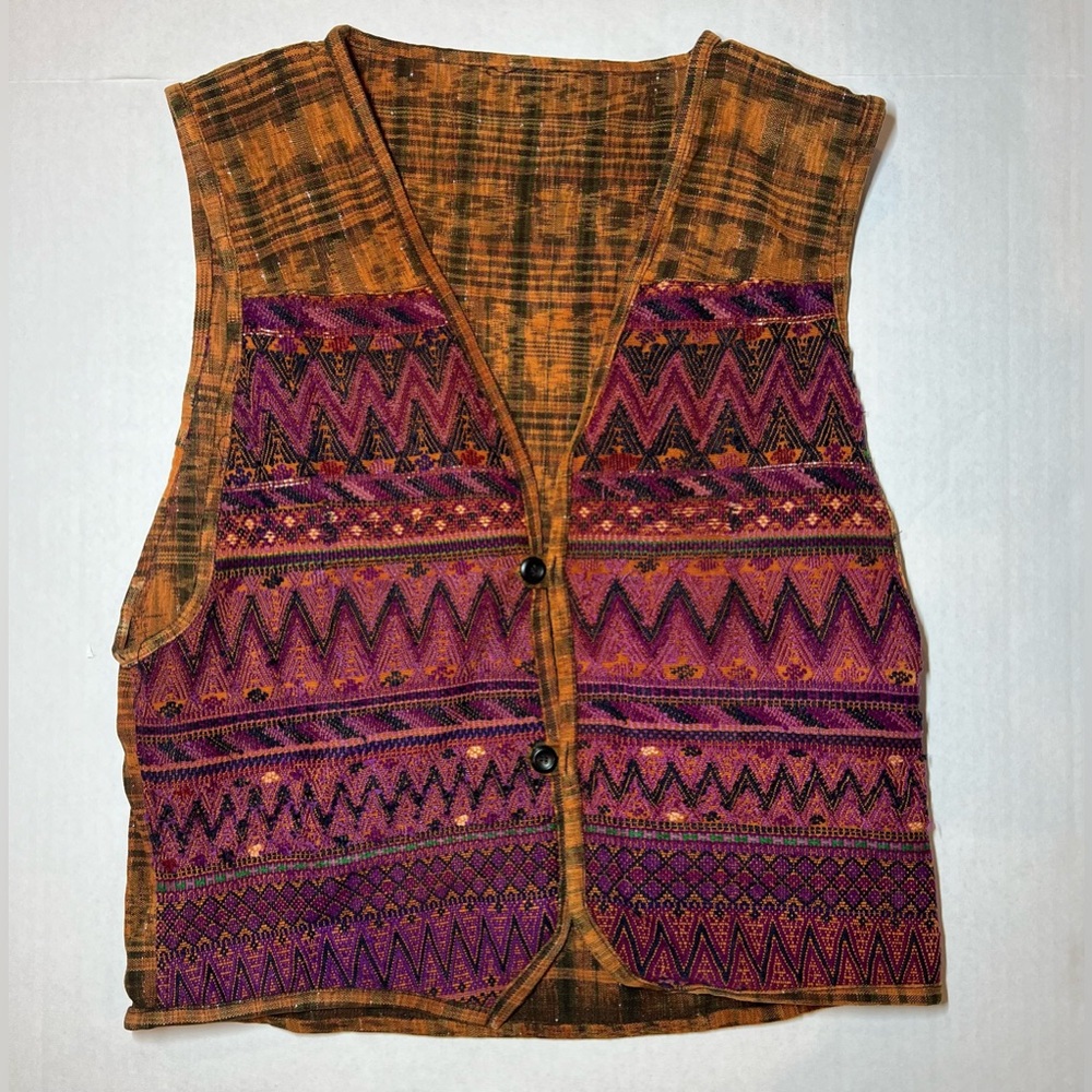 VTG Vest Womens S/M Multicolor Tapestry Southwestern Aztec Button USA